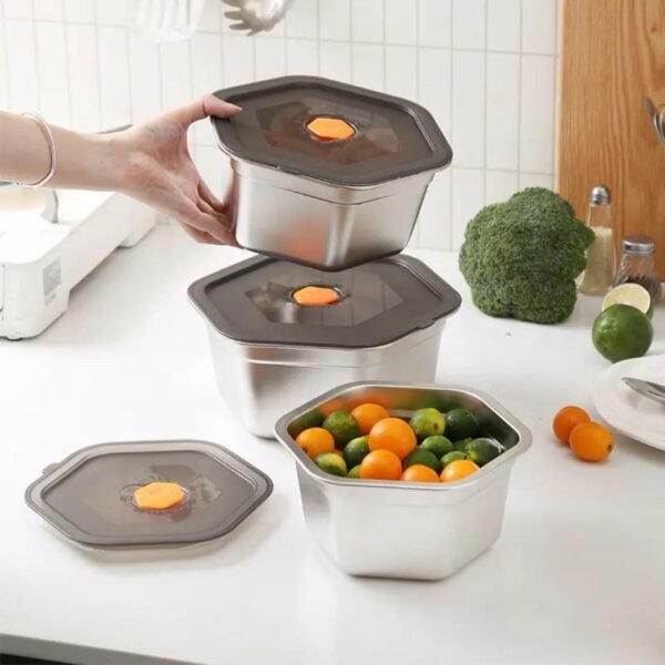 طقم علب تلاجه استاليس بغطاء بلاستيك